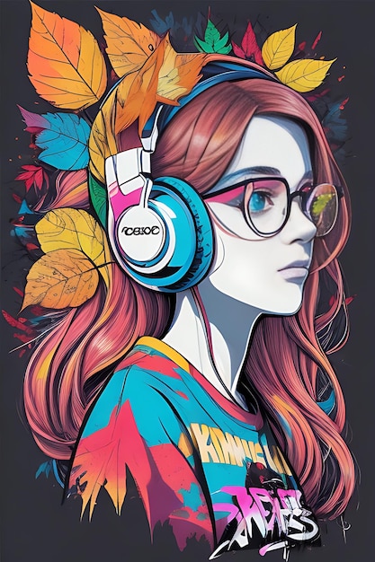 illustrazione di bella ragazza con tema musicale