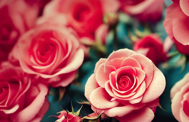 Illustrazione di belle rose rosa Sfondo di rose rosa