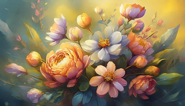 Illustrazione di bellissimi fiori primaverili Bouquet carino su sfondo scuro