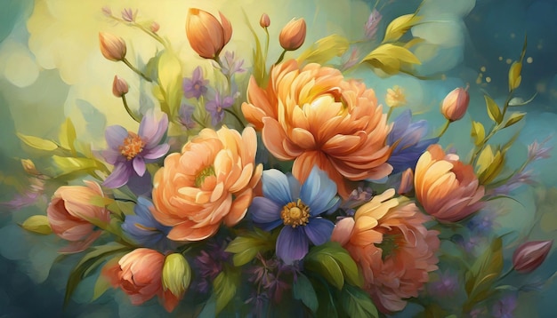 Illustrazione di bellissimi fiori primaverili Bouquet carino su sfondo scuro