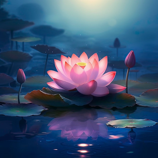 Illustrazione di bellissimo loto in stagno