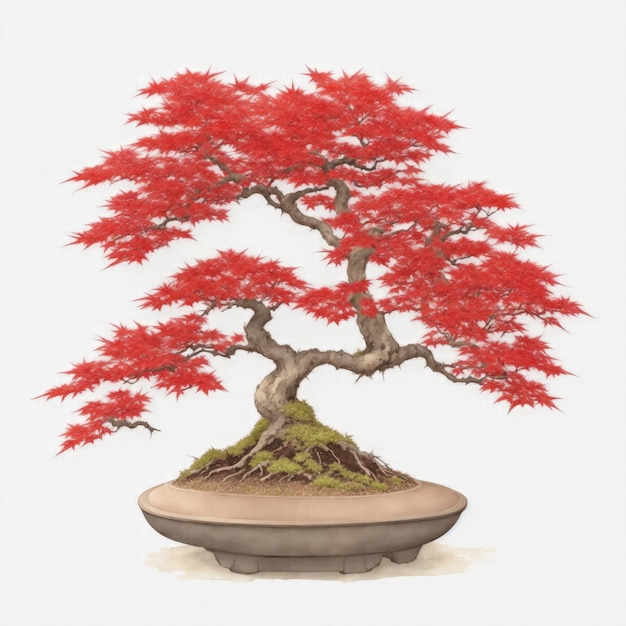 Illustrazione di bonsai di acero rosso nello stile dell'acquerello su sfondo bianco