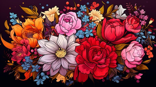 illustrazione di bouquet di fiori in natura multicolore sul retro