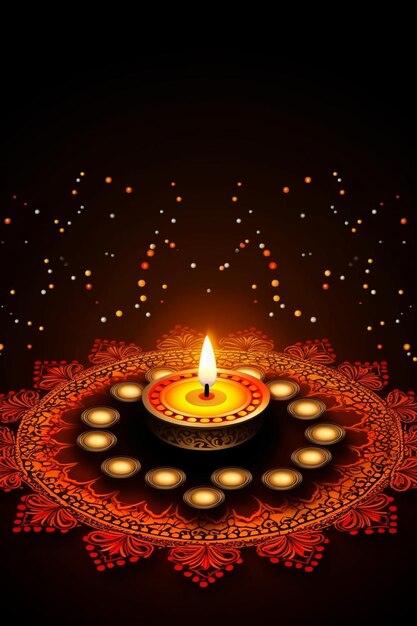 Illustrazione di bruciare diya su felice Diwali