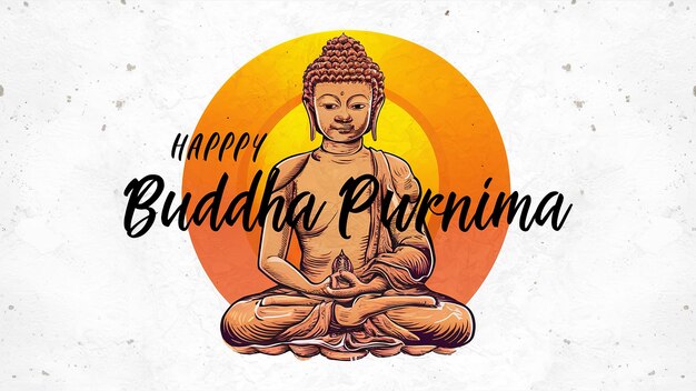 Illustrazione di Buddha Purnima Vesak Day Gautam Buddha seduto sotto l'albero bodhi isolato su sfondo bianco