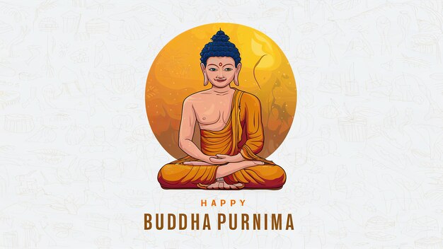 Illustrazione di Buddha Purnima Vesak Day Gautam Buddha seduto sotto l'albero bodhi isolato su sfondo bianco