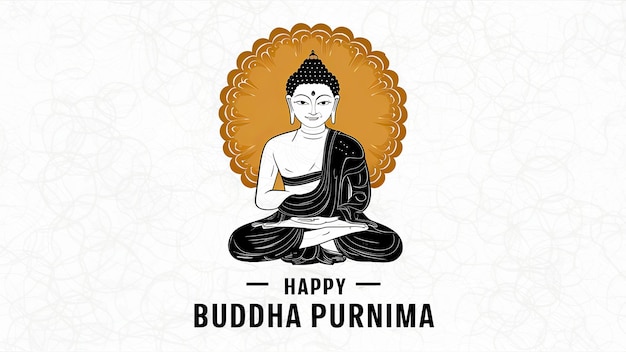 Illustrazione di Buddha Purnima Vesak Day Gautam Buddha seduto sotto l'albero bodhi isolato su sfondo bianco