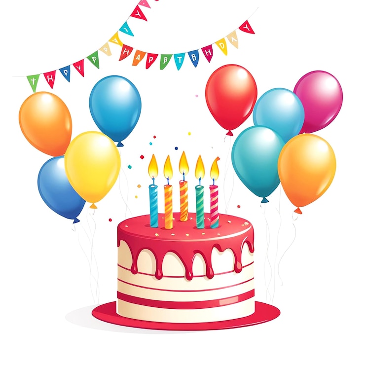Foto illustrazione di buon compleanno su sfondo bianco