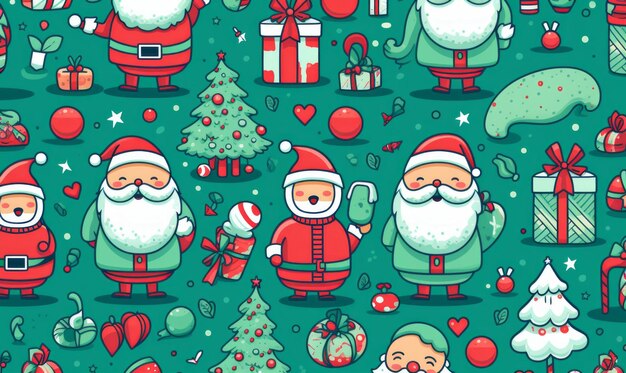 illustrazione di buon natale illustrazione vettoriale in stile doodle con babbo natale e oggetti natalizi