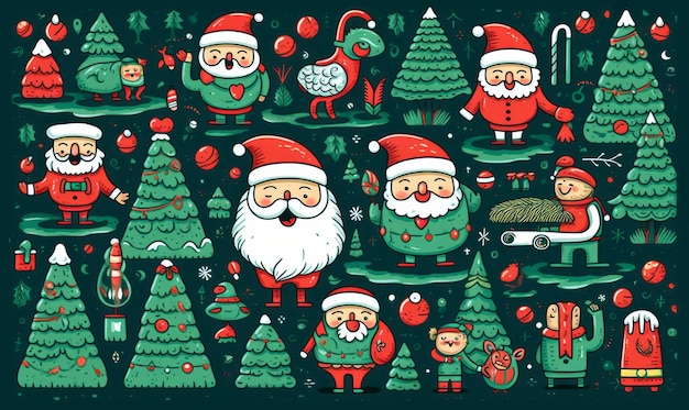 illustrazione di buon natale illustrazione vettoriale in stile doodle con babbo natale e oggetti natalizi