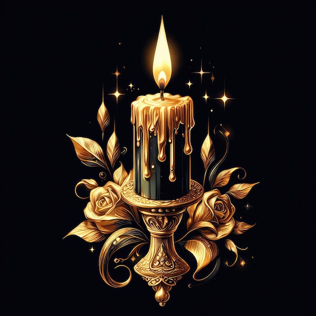Illustrazione di candela dorata premium su sfondo nero