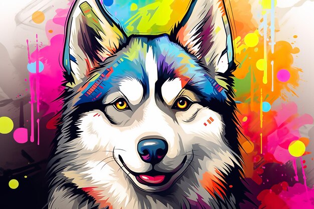 illustrazione di cane husky in stile retro generativo ai