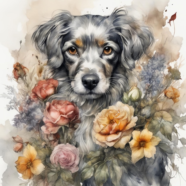 illustrazione di cani e fiori creati con software generativo di IA