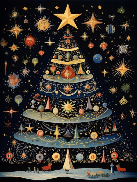 Illustrazione di Capodanno di progettazione del fondo della carta del manifesto dell'albero di Natale