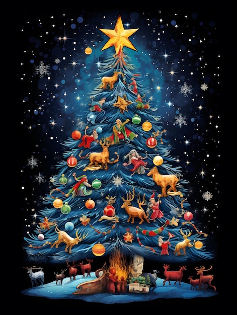 Illustrazione di Capodanno di progettazione del fondo della carta del manifesto dell'albero di Natale