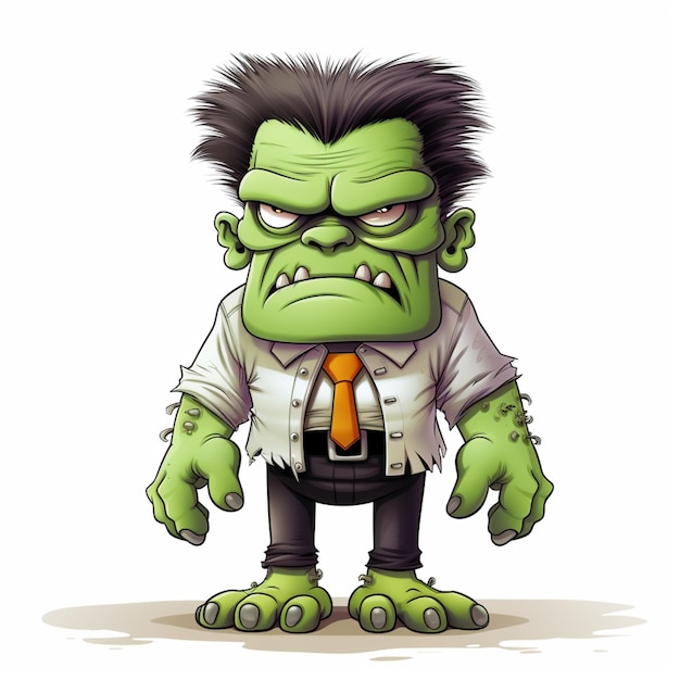 illustrazione di cartone animato di un mostro verde vestito con una camicia e cravatta generativa ai
