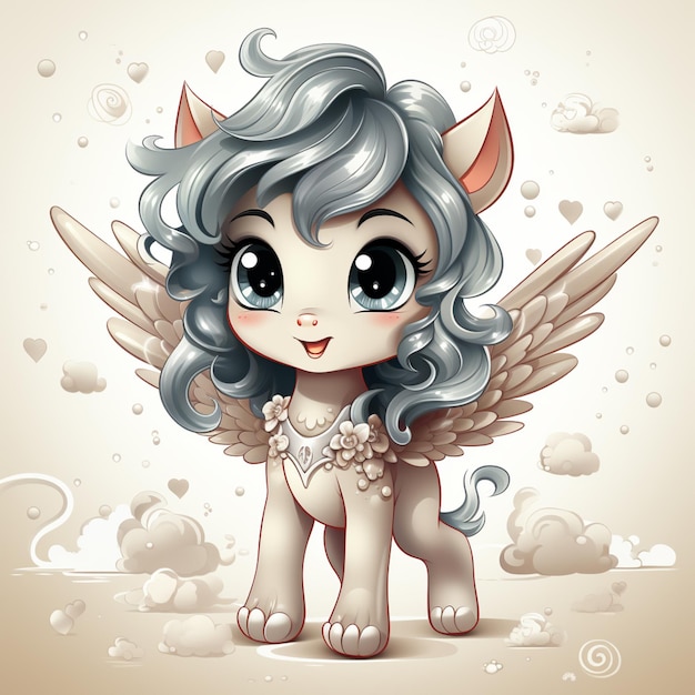 illustrazione di cartone animato di un piccolo pony carino con ali d'angelo