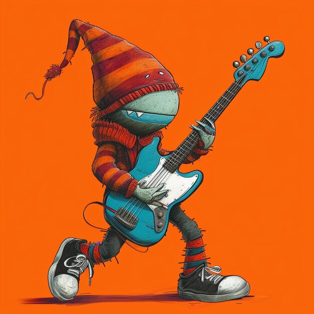 illustrazione di cartone animato di un uomo con un cappello e una chitarra generativa ai