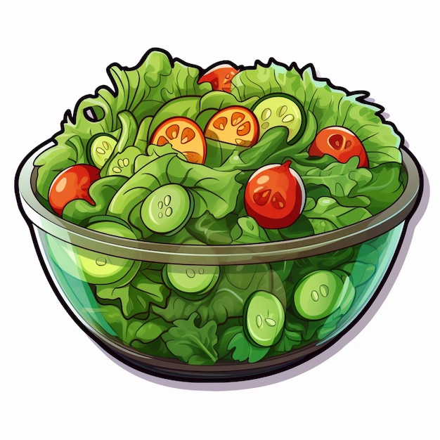 illustrazione di cartone animato di una ciotola di insalata con cetrioli generativa ai