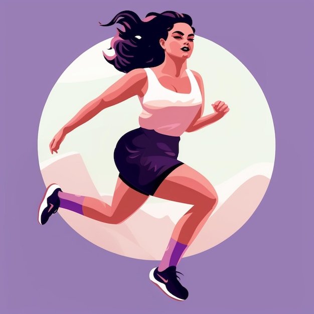 illustrazione di cartone animato di una donna che corre con una maglietta bianca e pantaloncini neri