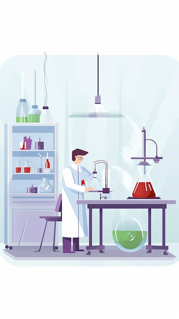 illustrazione di cartone animato interno piatto della sala di laboratorio chimico