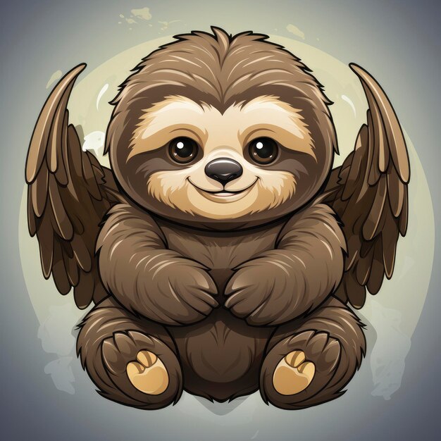 Illustrazione di cartoni animati di Sloth Angel Flying per la stampa