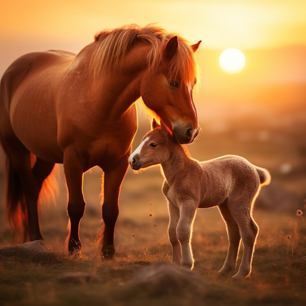 illustrazione di catturare l'amore tra mamma cavallo e cavallino
