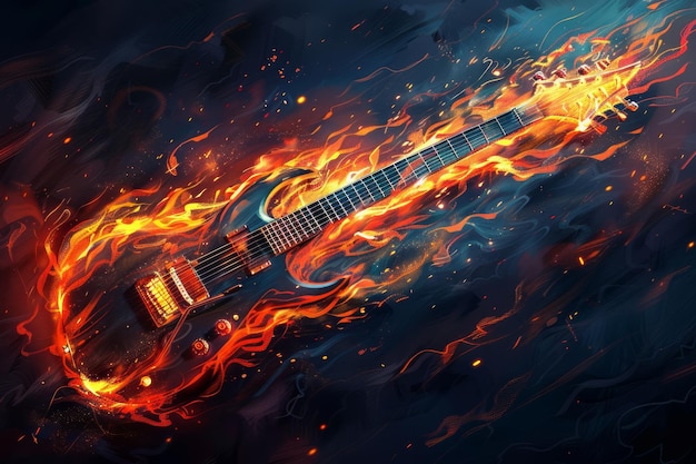 Illustrazione di chitarra di fuoco