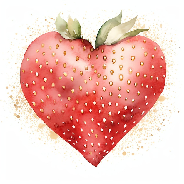 Illustrazione di clipart dell'acquerello a forma di cuore scintillante della fragola dell'acquerello