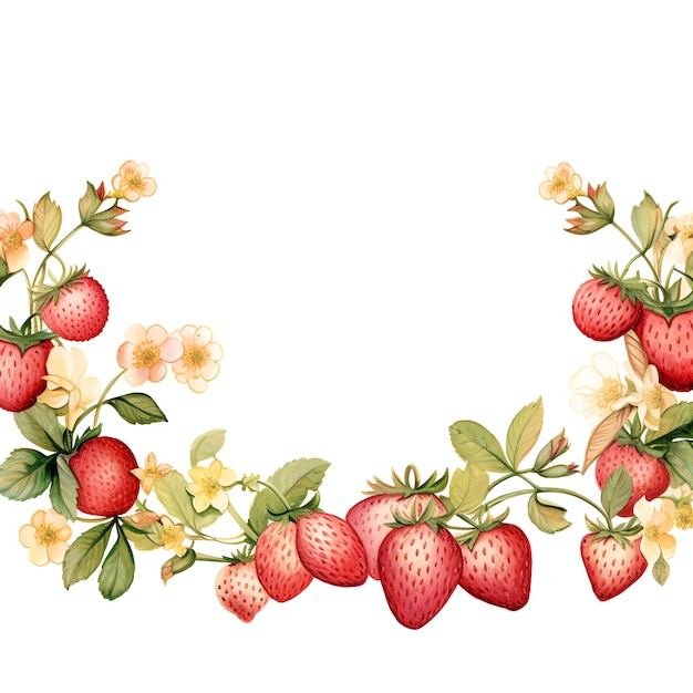 Illustrazione di clipart dell'acquerello del bordo della fragola dell'acquerello