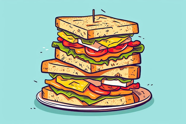 Illustrazione di club sandwich Illustrazione di cibo IA generativa