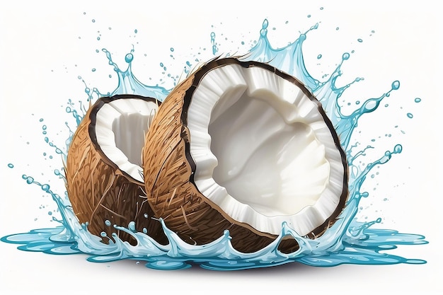 Illustrazione di cocco con succo di spruzzo