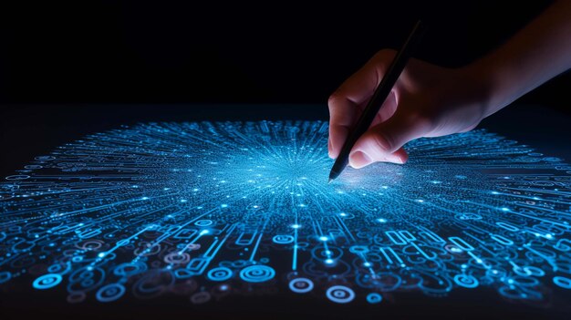 Illustrazione di codifica creativa astratta con mappa del mondo e scrittura manuale dell'uomo in diario sullo sfondo in