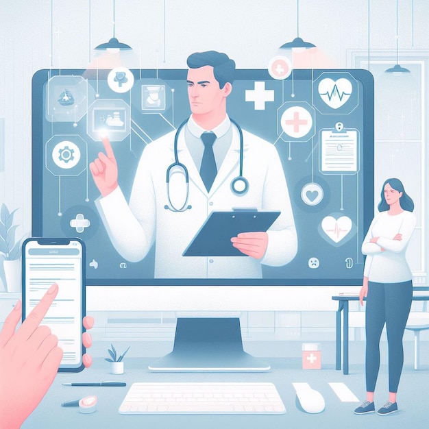 Illustrazione di consultazione medica virtuale Interazione medico-paziente online
