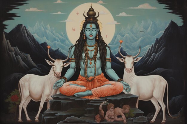 illustrazione di Craft un dipinto dettagliato che raffigura il Signore Shiva con