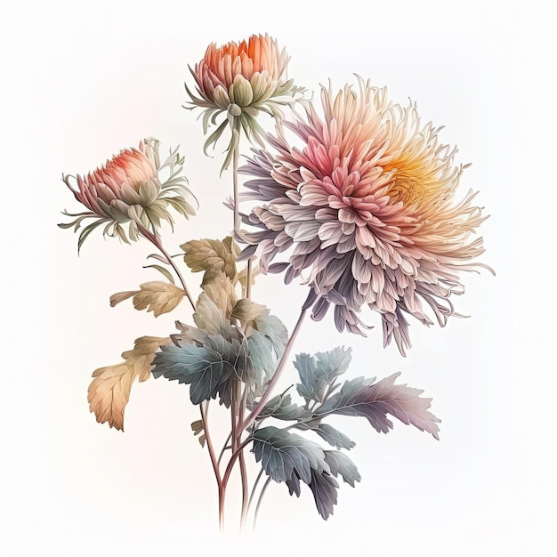 Illustrazione di crisantemi ad acquerello Invito a nozze Stampa d'arte botanica