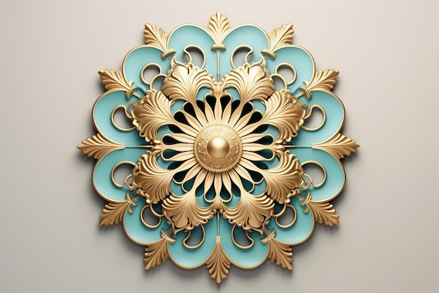 illustrazione di decorazioni in oro di lusso 3D su sfondo azzurro desi