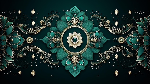 Illustrazione di design dettagliato intricato verde smeraldo e argento