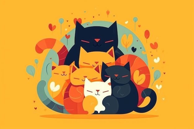 Illustrazione di design piatto gatto dai colori vivaci Generativo Ai