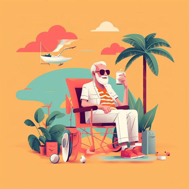 illustrazione di design piatto viaggio di pensionamento