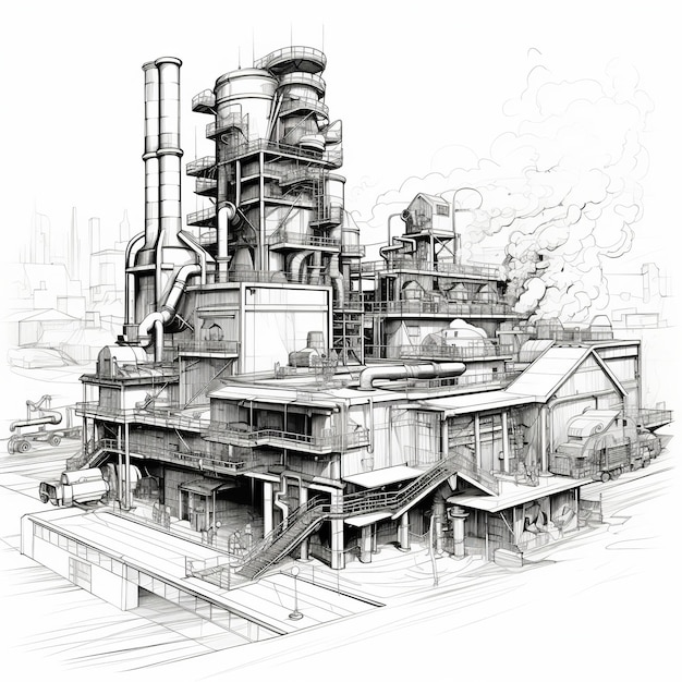 illustrazione di disegnare un diagramma di costruzione di un impianto metallurgico