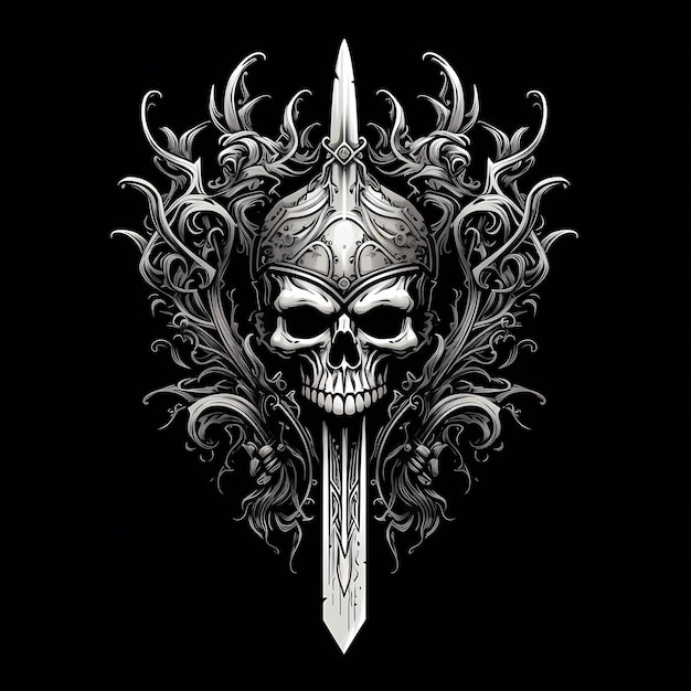 illustrazione di disegno del tatuaggio del cranio e della spada