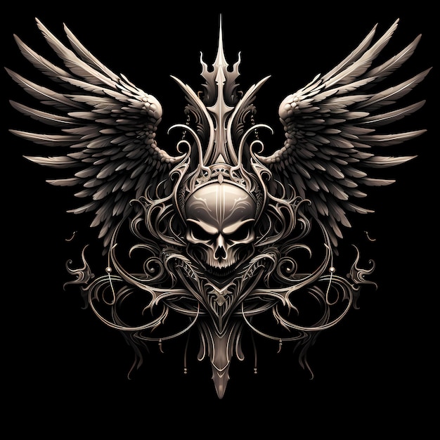 illustrazione di disegno del tatuaggio del cranio e delle ali