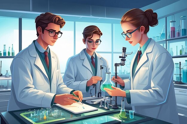 Illustrazione di due studenti che lavorano in un laboratorio di scienze