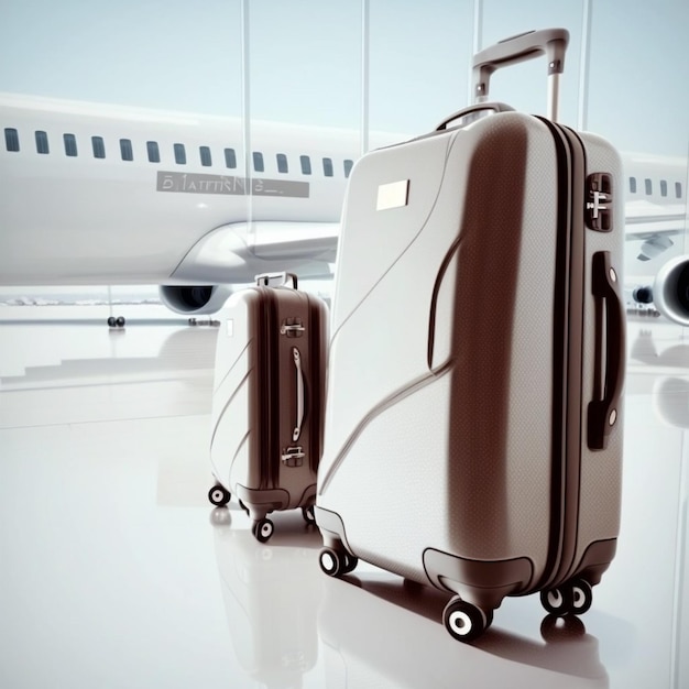 Illustrazione di due valigie affiancate in un aeroporto creata con l'IA generativa