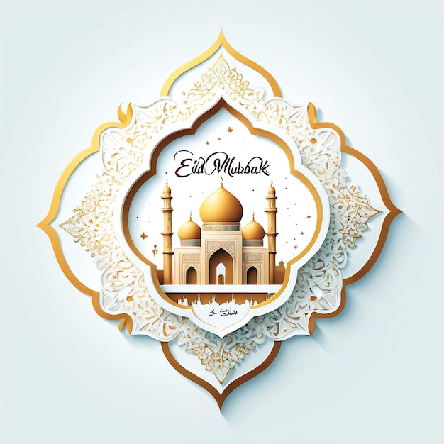 Illustrazione di Eid Mubarak su sfondo bianco