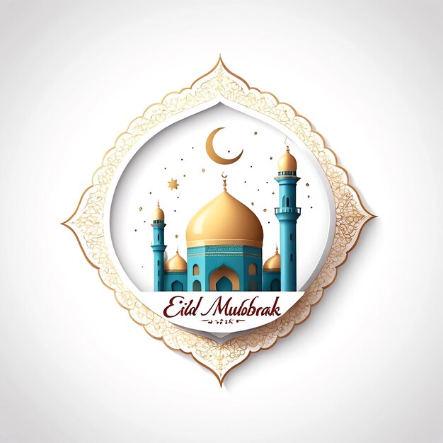 Illustrazione di Eid Mubarak su sfondo bianco