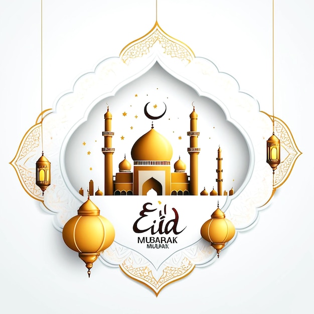 Illustrazione di Eid Mubarak su sfondo bianco