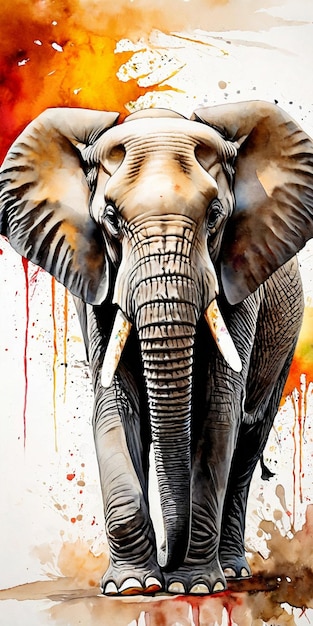 Illustrazione di elefante africano a colori arte isolata sfondo grunge grande animale di alta qualità