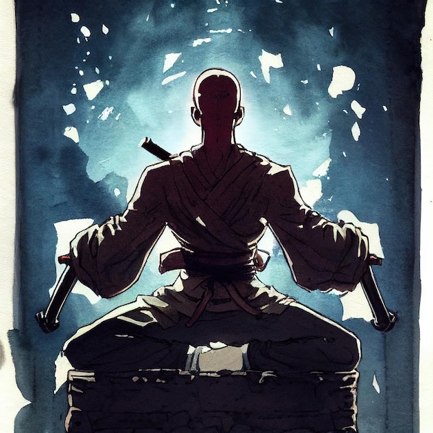 Illustrazione di fantasia del guerriero del monaco scuro